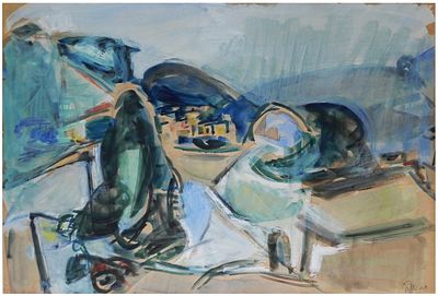 Chaya Schwartz (Israeli, 1912-2001) - Landscape in the Galilee, Watercolor on paper, 48 x 67 cm, Signed