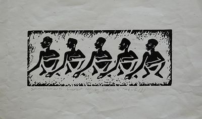 David Kalyango Chibwe (Zambian, b. 1948) - "Shikitishikiti" (district), 1981, Linocut, 18 x 28 cm 
