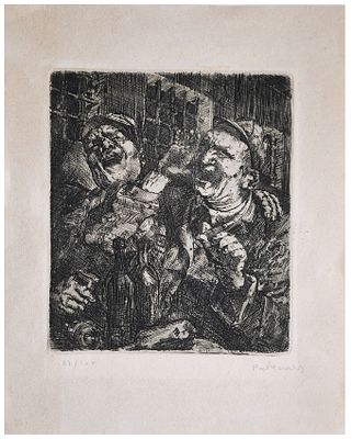Jacob Pakciarz (French, b. Poland 1921-2015) - The Jailers, 1946, Etching, Plate: 15 x 14 cm / 
