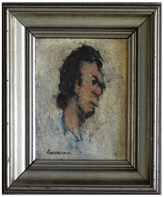 Barry Chamberlain (Australian, b. 1928) - Man portrait, Oil on wood, 20 x 15 cm, Signed
