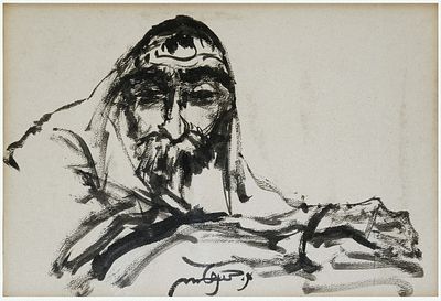 Moshe Bernstein (Israeli - Polish, 1920-2006) - A praying Jew, Ink on paper, 23 x 33 cm, Signed