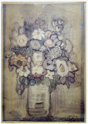 Avraham Azmon (Israeli, 1917-2008) - Flower vase, Watercolor on paper (attached to cardboard), 58 
