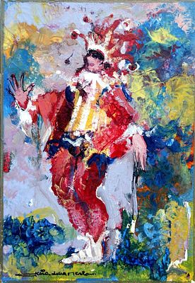 Gianni Sesia Della Merla (Italian, 1934-2023) - "Il Giullare" (The Jester), 1987, Oil on wood, 19 
