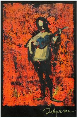 Anne Marie Delpierre (French, b. Morocco) - The ukulele player, Gouache and screen print on paper 