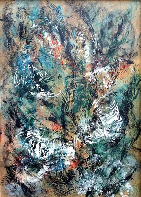 Ruth Horam (Israeli, 1932-2021) - Landscape, 1965, Mixed media on cardboard, 50 x 35 cm, Signed 
