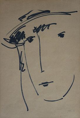 Dov Feigin (Israeli, 1907-2000) - Portrait of a woman, Ink on paper, 46 x 32 cm, signed