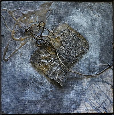 Igael Tumarkin (Israeli, 1933-2021) - Untitled, 1961, Assemblage on canvas, 45 x 45 cm, Signed and 