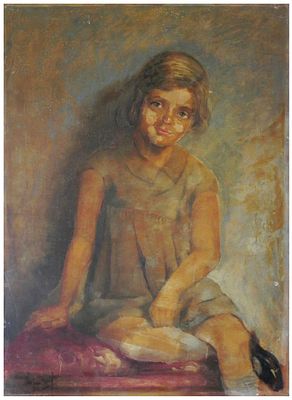 European School, the early 20th century (XIX-XX) - Portrait of a girl sitting, 1928, Oil on wood 