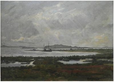 European School artist, the early 20th century (XIX-XX) - Boats on the lake, Oil on cardboard, 41 