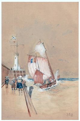 European School artist, the early 20th century (XIX-XX) - Sailing ship and passengers at the dock 