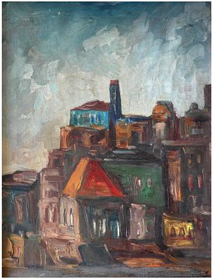 Moshe Saadon (Israeli, XX) - View of a village, Oil on canvas, 65 x 49 cm, Signed
