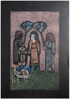 Abraham Yaskil (Jaskiel) (Israeli - German- Polish, 1894-1987) - Pharaoh's daughter with Moses in 