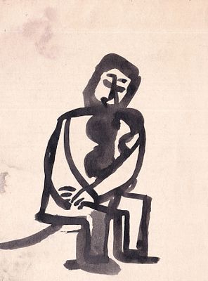 Leo Roth (Israeli, 1914-2002) - Seated man, Ink on paper, 14 x 11 cm, Unsigned (COA will be issued 