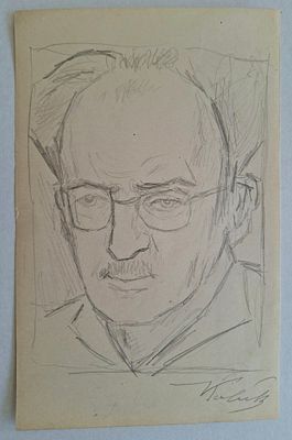 ארתור קולניק (צרפת - פולין, 1890-1972) - דיוקן המשורר אברהם סוצקובר, עיפרון על נייר, 19x12 ס״מ 