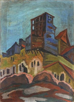 Uri Zivoni (Farberov) (Israeli - Polish, 1893-1936) - Landscape, Oil on canvas, Signed. Very rare!