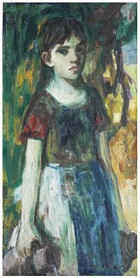 Adolf Adler (Israeli - Romanian, 1917-1996) - Portrait of a girl with a jug, Oil on canvas, 80 x 