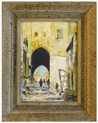 Dov Kalman (Israeli - Austrian, b. 1917) - Alley in Jerusalem, Oil on cardboard, 17 x 12 cm, Signed.