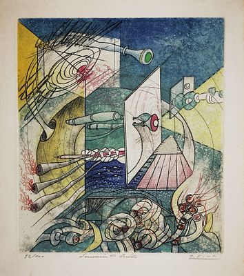 Georges Visat (French, 1910-2001) - Surreal composition, Etching and aquatint, 25 x 22 cm, Signed 