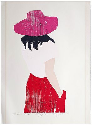 Jacob Pins (German - Israeli, 1917-2005) - The velvet hat, 1992, Woodcut, 87 x 57 cm, Signed in 