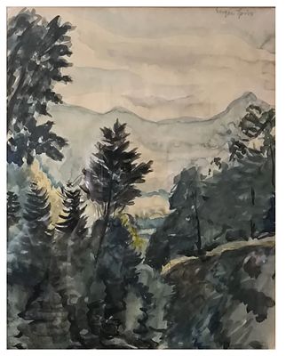 Eugen Spiro (German - American, 1874-1972) - Forest in a mountain landscape, Watercolor on paper 