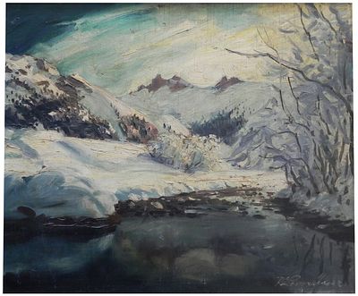Rudolf Lengr&uuml;sser (Austrian, 1894-1959) - Snowy mountains landscape, Oil on wood, 51 x 60 cm, Signed