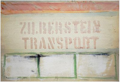 Shimon Avny (Israeli, b. France 1932) - "Zilberstein Transport", Mixed media on paper, 35 x 50 cm 