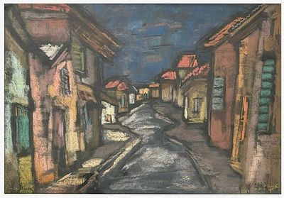 Blanka Tauber (Czech - Israeli, 1910-1989) - An alley in Old Safed, Pastel on paper, 53 x 68 cm, Signed