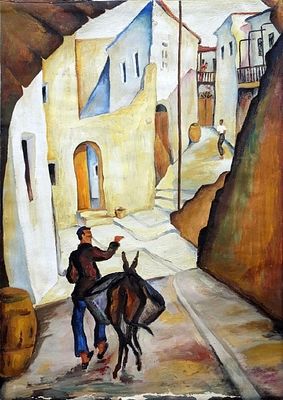 Unidentified Mediterranean / Expressionist Artist (20th Century) - Mediterranean Alley with 