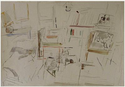 Uri Stettner (Israeli, 1935-1999) - Still life with a view of an Interior, Watercolor and pencil 