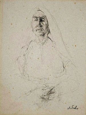 Anna Ticho (Israeli - Czech, 1894-1980) - Portrait of a woman in Jerusalem, Pencil on paper 