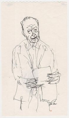 Yehiel Segal (Israeli, 1924-1996) - Yitzhak Rabin giving a speech, Ink &amp; pencil on paper, 27 x 