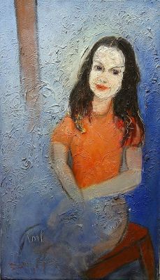 Shlomo Van Den Berg (1920-1982) - Young woman sitting, 1972, Oil on canvas, 65 x 38 cm, Signed 