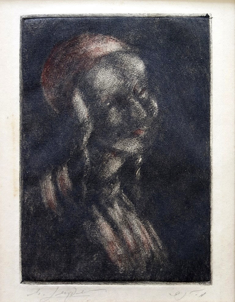 Munia Lander (Israeli, 1907-1971) - A Yemenite Jewish man, Etching (matted), 15 x 11 / 29 x 23 cm 