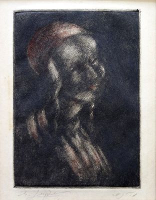 Munia Lander (Israeli, 1907-1971) - A Yemenite Jewish man, Etching (matted), 15 x 11 / 29 x 23 cm 