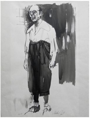 Moshe Gat (Israeli, b. 1935) - Man portrait, Ink on paper, 65 x 50 cm, Signed