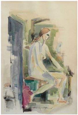 Moshe Bernstein (Israeli - Polish, 1920-2006) - Seated nude, Paris, 1960, Watercolor &amp; ink on 