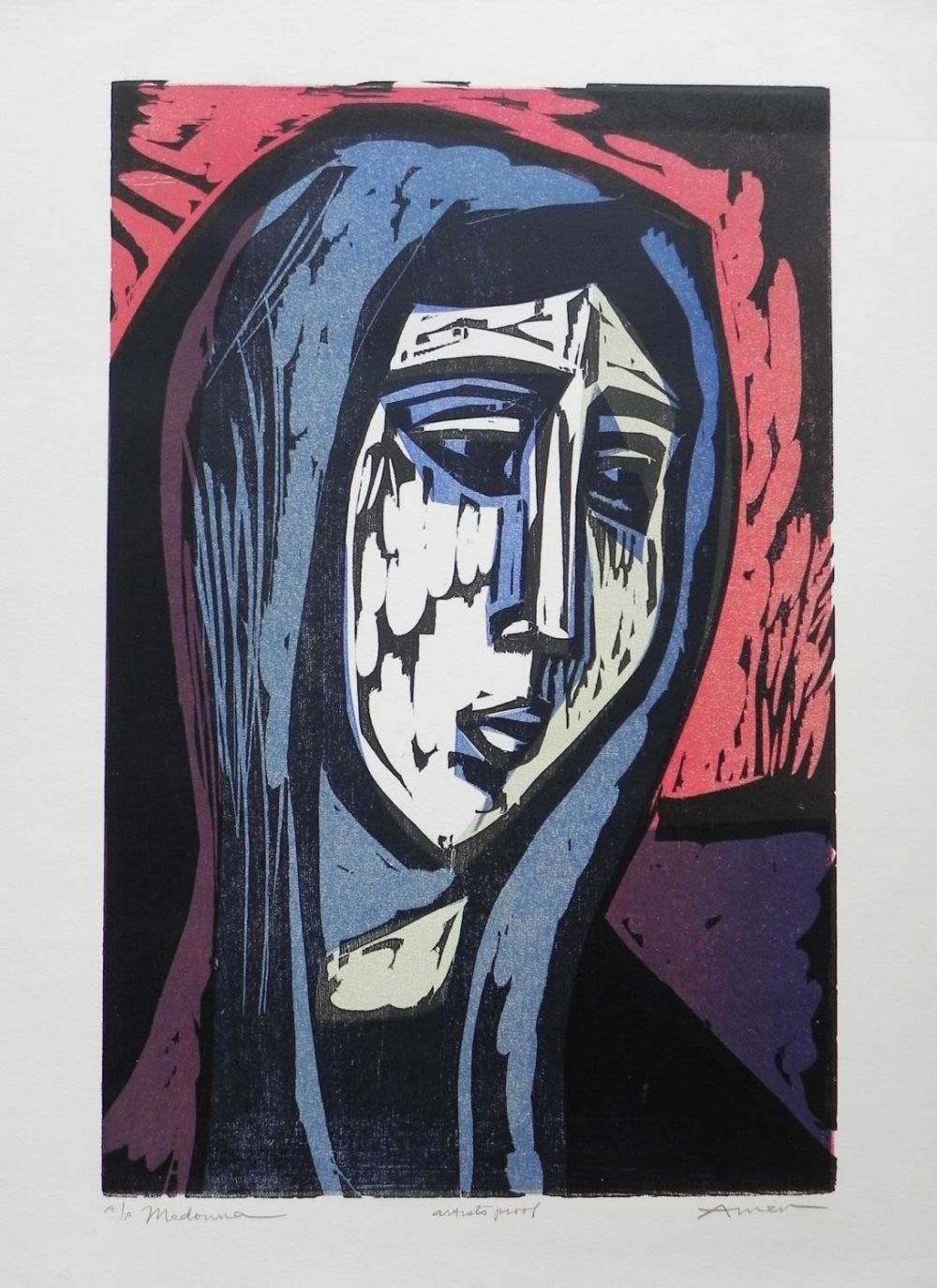 Irving Amen (American, 1918-2011) - "Madonna", Woodcut, 48 x 66 cm, Hand-signed, titled and 
