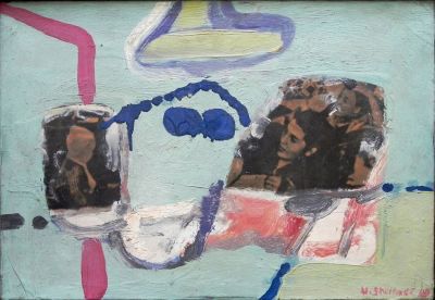 Uri Stettner (Israeli, 1935-1999) - Untitled, 1969, Oil &amp; collage on canvas, 24 x 35 cm 