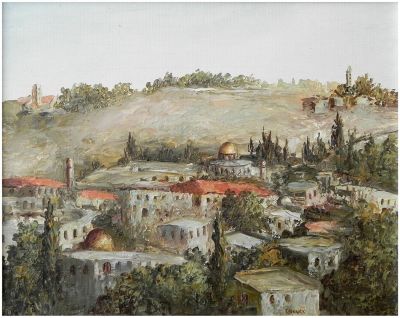 Henry Dentith (British, born 1931) - Landscape in Jerusalem, Oil on canvas (attached to cardboard) 