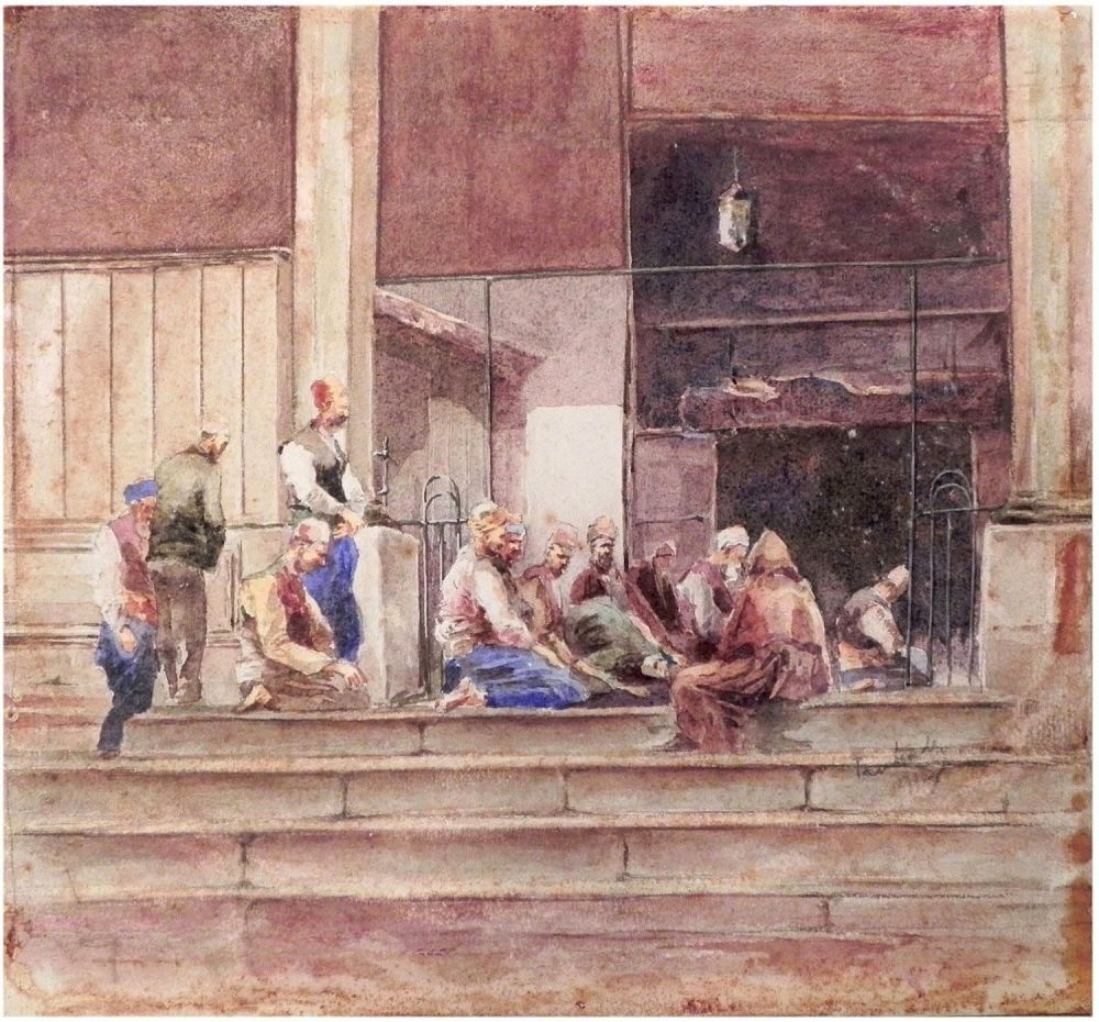 Jozef Pawlikiewicz (Polish, 1894-1930) - Prayers in Constantinople mosque (Istanbul), 1914 