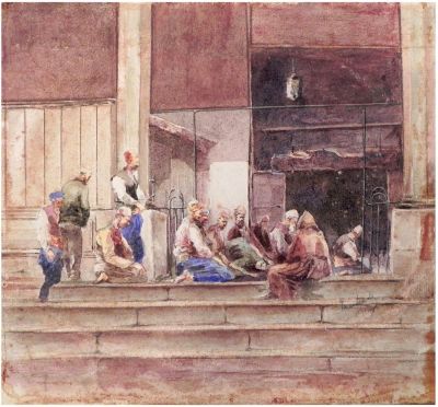 Jozef Pawlikiewicz (Polish, 1894-1930) - Prayers in Constantinople mosque (Istanbul), 1914 