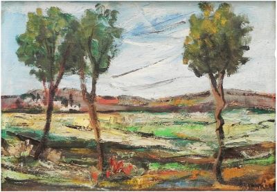 רוברט רוזנברג (נ.1961) - נוף, שמן על בד, 27X27 ס"מ, חתום.