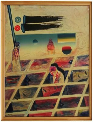 Oded Feingersh (Israeli, born 1938) - Contemplating, Acrylic on canvas, 30 x 30 cm, Signed