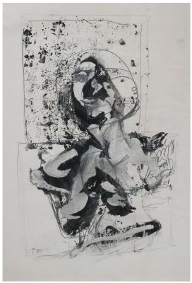 Chaim Meyers (Weiss) (American - Israeli, 1924-2015) - Sitting figure playing guitar, 1975, Mixed 