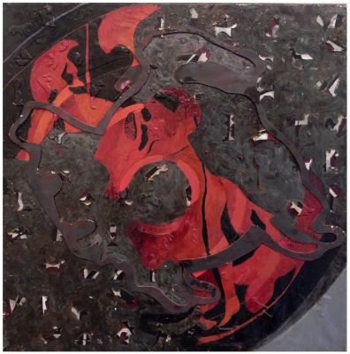 Tova Lotan (Israeli, born 1952) - "Untitled No. 9", 1992, Mixed media on canvas, 70 x 70 cm 