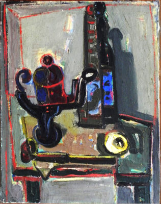 Unidentified artist - Still life with a pitcher and a lemon, Oil on canvas (mounted on wood), 50 x 