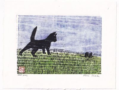 Kevin Clark (American, b. 1964) - Cat and mouse, 2013, Woodblock print, 20 x 26 cm, Hand-signed 