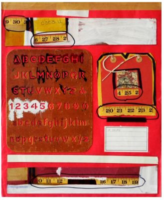 מיכאל דרוקס (נ. 1940) - ללא כותרת, שנות ה-70, טכניקה מעורבת וקולאז' על נייר, 47X38 ס"מ, חתום.