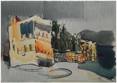 Mordechai Avniel (Israeli - Russian, 1900-1989) - View in Tiberias, Gouache on paper, 50 x 70 cm 