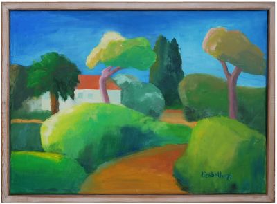 Liesbeth Afek (Dutch - Israeli, b. 1955) - House in the landscape, 1997, Oil on canvas, 50 x 70 cm 